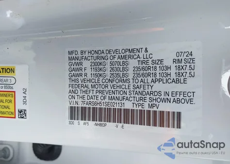 2025 Honda Cr-V Hybrid Sport from USA, damaged, VIN 7FARS6H51SE021131
